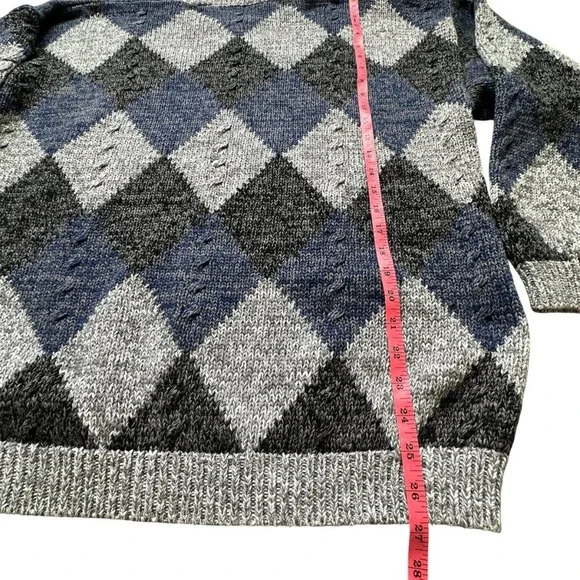 VTG HENRY GRETHEL Sweater Argyle Gray Blue XL Y2K 90s Handframe Knit Abstract - Picture 9 of 12